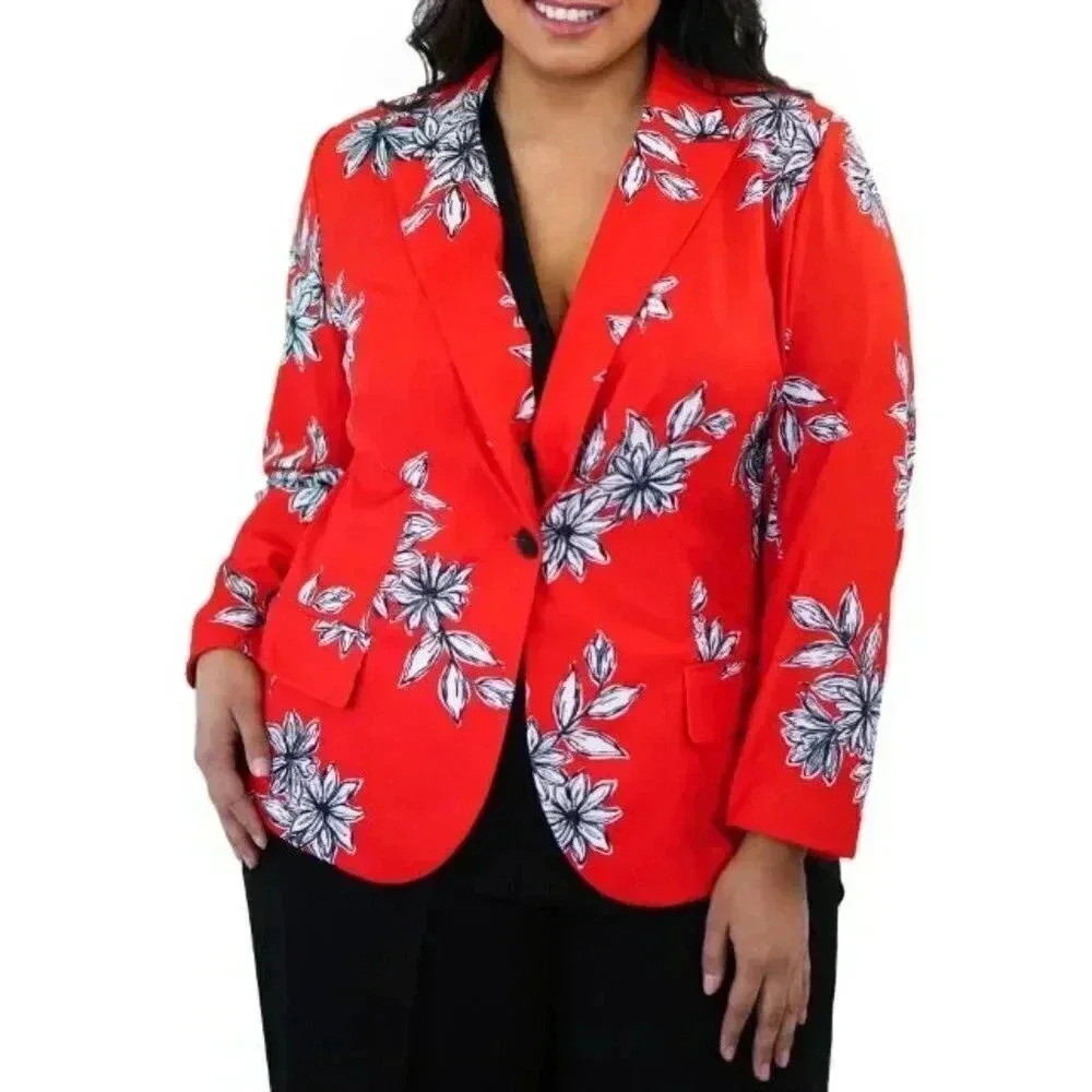 Maree Pour Toi, Red Floral Button Blazer, Size 24
